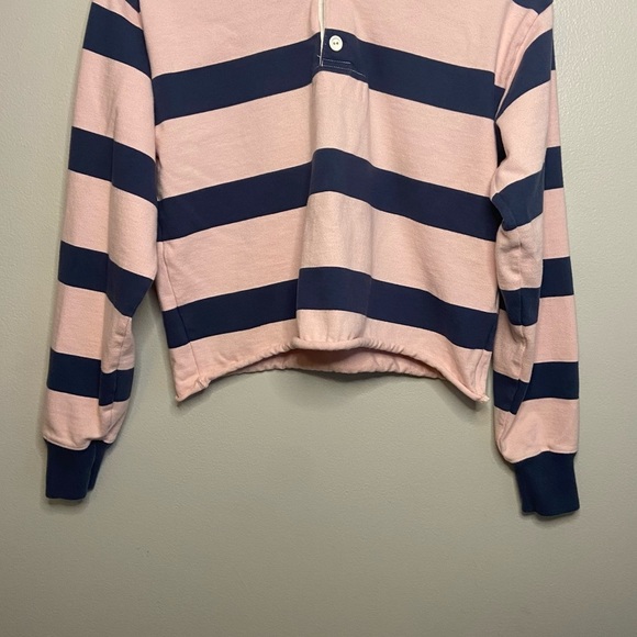 Abercrombie & Fitch Pink Navy Striped Rugby Cloth Cropped Y2K Shirt - Picture 4 of 9
